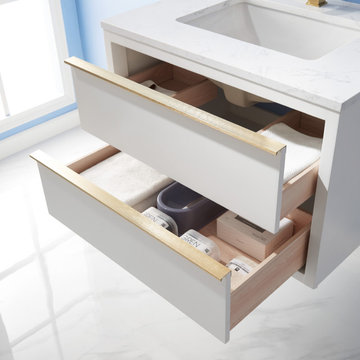 Morgan 30" Single Bathroom Vanity Set in White and Composite Carrara White Stone