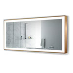 Krugg - LED Lighted Bathroom Frame Mirror With Defogger, Gold, 60"x30" - Illuminate your bathroom in luxury and sophistication with the mirror while you prep and pamper yourself for the day. With a versatile size, this LED bathroom mirror fits above many styles and scopes of vanities, sinks and spaces. An integrated LED provides 50,000 hours of light and a built-in defogger mechanism ensures a clear reflection every time.