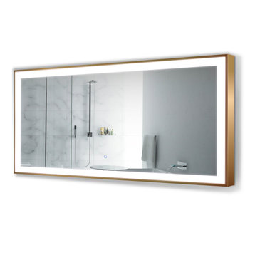 LED Lighted Bathroom Frame Mirror With Defogger, Gold, 60"x30"
