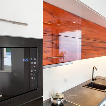 White and Veneer High Gloss Modern Kitchen