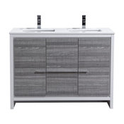 Dolce Double Sink Vanity With Quartz Countertop, Ash Gray With White, 48"