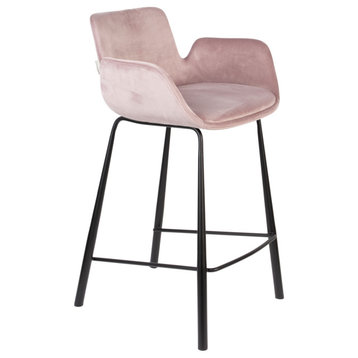 Velvet Upholstered Counter Stools (2) | Zuiver Brit, Pink