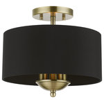 Livex Lighting - Livex Lighting 3 Light Antique Brass Semi-Flush Mount - The three-light Huntington semi-flush is both modern and versatile. The hand-crafted black fabric hardback drum shade combined with an antique brass finish creates a versatile effect. Perfect fit for the living room, dining room, kitchen and bedroom.
