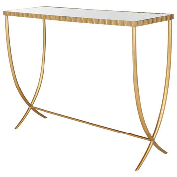 Contemporary Console Table, Metal Frame With Mirrored Top & Textured Finish