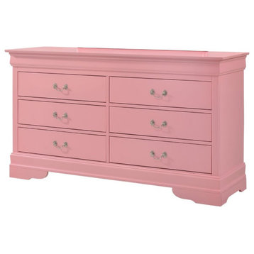Glory Furniture Louis Phillipe 6 Drawer Dresser in Pink