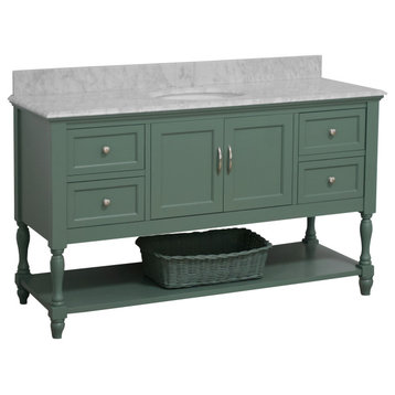 Beverly 60" Bath Vanity, Sage Green, Carrara Marble, Single Vanity