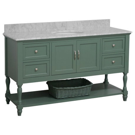 Beverly 60" Bath Vanity, Sage Green, Carrara Marble, Single Vanity