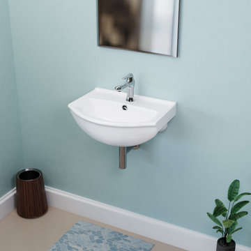 White Ceramic Small Wall Mount Bathroom Sink 17.75" Arc Basin with Overflow