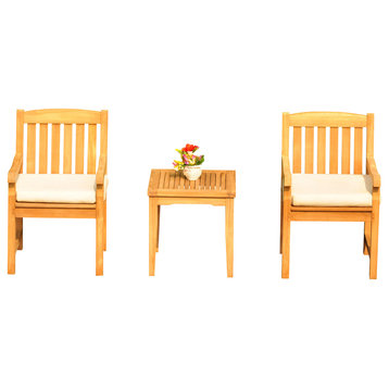 3-Piece Outdoor Teak Dining Set, 20.75" Square Table, 2 Devon Arm Chairs