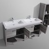 Levi 63" High Gloss Ash Grey Modern Bathroom Vanity With Cubby Hole