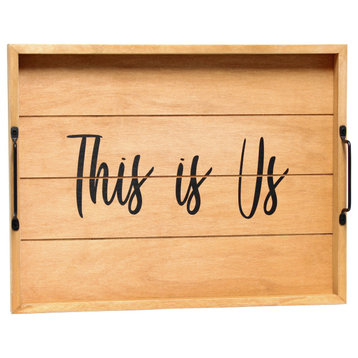 Decorative Wood Serving Tray With Handles, 15.50"X12", "This Is Us"