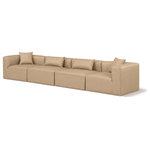 Meridian Furniture - Cube Upholstered Modular Sofa, Tan, 4-Piece: 2 Armless Chair, 2 Corner Chair, Vegan Leather - Elevate your space with the luxurious Cube Vegan Leather Modular Sofa. This modular sofa exudes modern elegance, charm, and comfort making it a perfect addition to any contemporary living space. Its clean lines and cube shape are reminiscent of minimalist design, while the plush tan vegan leather upholstery adds a touch of luxury and sophistication. The chair's versatile construction and geometric aesthetic seamlessly integrate into various design styles, from sleek living rooms to chic home offices, embodying the essence of modern design and creating a sense of order and tranquility in your space.