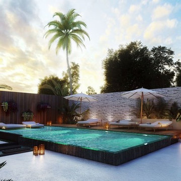 Design of a pool with a bed 3D by our Viksson studio.