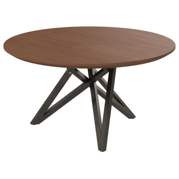 Dining Table With Brushed Gray Stainless Steel Legs, Walnut