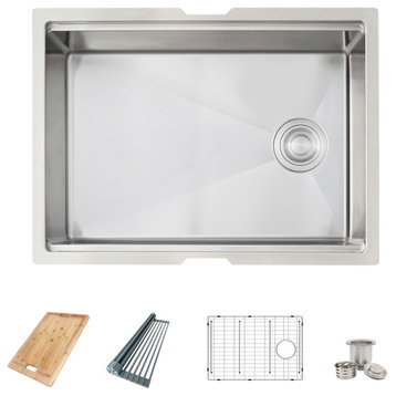 AZUNI 25"L x 19"L Single Bowl Undermount 16G Reversible Workstation Kitchen Sink