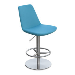 Eiffel Piston Stool & Stainless Steel Base- Turquoise Camira Wool - Bar Stools And Counter Stools