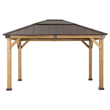 11 ft. x 13 ft. Cedar Framed Gazebo with Brown Steel and Polycarbonate Hip...
