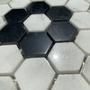 Carrara White 1" Hexagon Black Marble Rosette Mosaic Tile Polished, 1 sheet