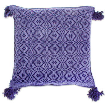 Novica Handmade Oaxaca Diamonds In Blue Cotton Cushion Cover