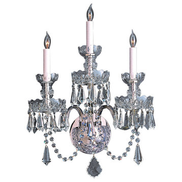 Traditional Crystal 3 Light Polished Chrome Hand Cut Crystal Sconce