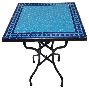 24" Square Mosaic Table, Fish Style / Turquoise And Blue