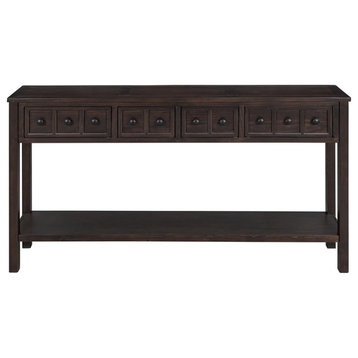 Large Console Table, Narrow Design With 4 Drawers & Bottom Open Shelf, Espresso