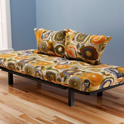 Black Metal Futon with Enchanted Maze Mattress in Bed Position - Products