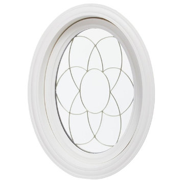 20x28.75 Oval Geometric Vinyl Window, Platinum Rose Design