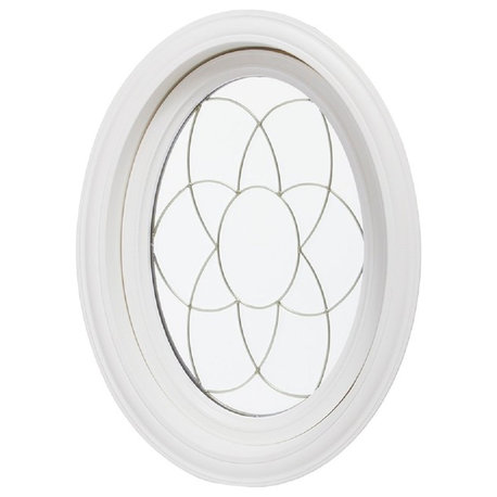 20x28.75 Oval Geometric Vinyl Window, Platinum Rose Design