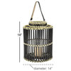 Large Cylindrical Black Rattan Rustic Lantern, Birdcage Shape