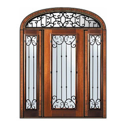 Prehung Sidelites-Transom Door 80 Mahogany Valencia Full Lite - Front Doors