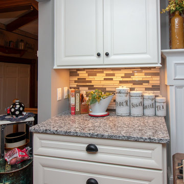 Traditional White Icing Kitchen remodel with click lock plank vinyl flooring