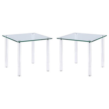 Home Square 19.68" All Glass Lamp Table in Clear with Chrome Trim - Set of 2