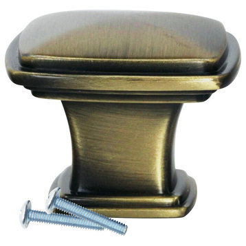 Temple Square Style Rustic Brass Cabinet Hardware Knob, 1-7/32" Length
