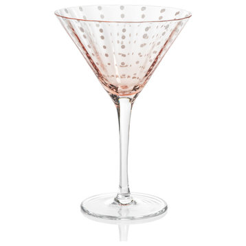 Pescara White Dot Martini Glasses, Set of 4, Pink