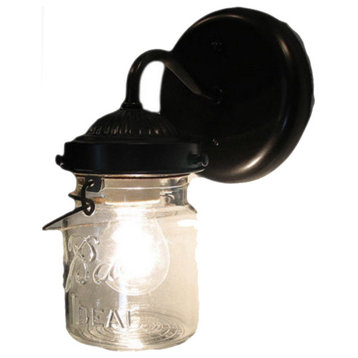 Vintage Mason Jar Sconce Light, Antique Black