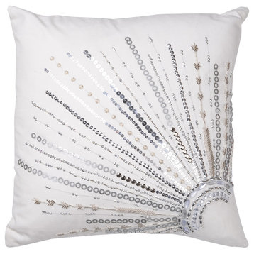 Nina Silver Beaded Pillow White, Feather Fill