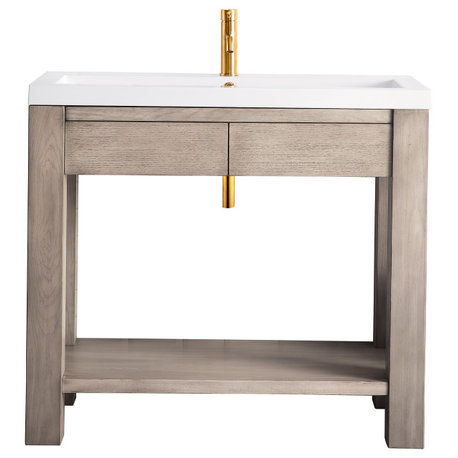 Brooklyn 39.5" Wooden Sink Console, Platinum Ash, White Gloss Top