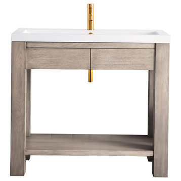 Brooklyn 39.5" Wooden Sink Console, Platinum Ash, White Gloss Top