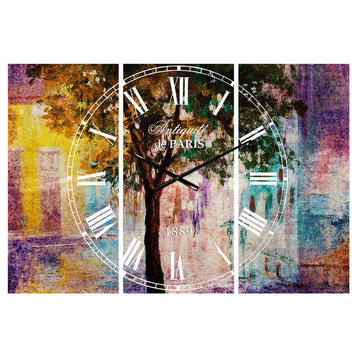 Couple Walking in Rain French Country 3 Panels Metal Clock