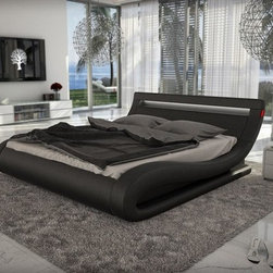 Corsica Bed with Headboard Lights in Black Eco-Leather - Products