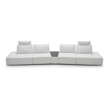 White Leather Sectional Sofa with Pull-Back Seats