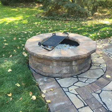 Belgard Mega Libre Custom Two Tier Patio with Custom Built Fire Pit