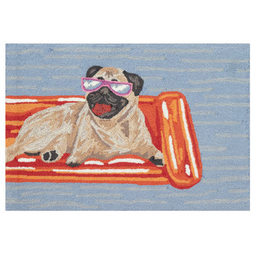 Frontporch Pool Party Pug Indoor/Outdoor Area Rug Blue 1'8"x2'6"