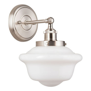 Lavagna 1 Light Schoolhouse Wall Sconce with Milk Glass, Brushed Nickel