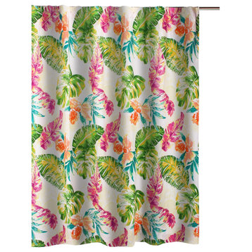 Benzara BM293427 Shower Curtain, Tropical Palm Leaves, Vibrant Blue and Green
