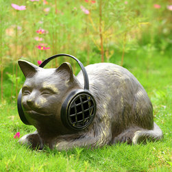 Headphone Cat with Bluetooth Speakers - Garden Statues And Yard Art