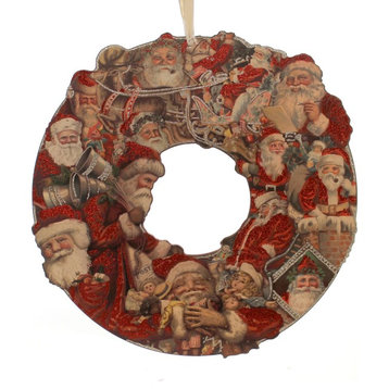 Christmas Santa Postcard Wreath Wood Doll Bells Vintage Look 26447