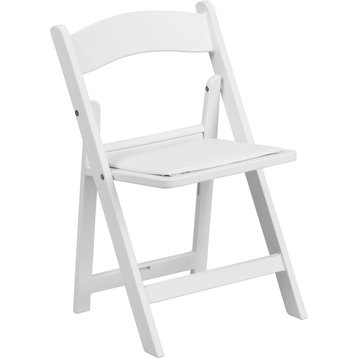 Kids White Resin Folding Chair With White Vinyl Padded Seat