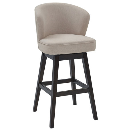 Mussig 30" Wood Swivel Bar Stool, Espresso Finish and Tan Fabric